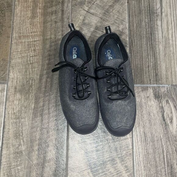 Orthofeet grey & black lace up textile oxfords - Picture 2 of 5